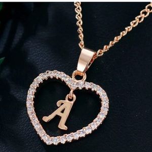 Love Heart Crystal Pendant Gold Tone Necklace A